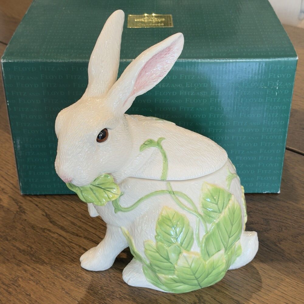 Fitz and Floyd Le Lapin White Rabbit Bunny Cookie Jar Retired Ceramic New In Box